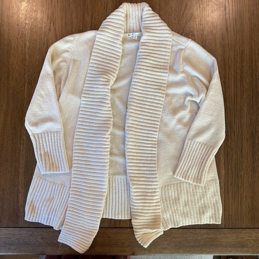 Seven7 Women's Super Soft Cozy Chenille Cardigan Sweater in Antique White